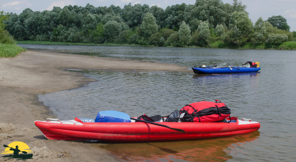 A kayak besides a lake